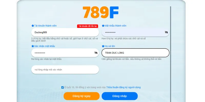 Thông tin cá nhân đăng ký phải chính xác